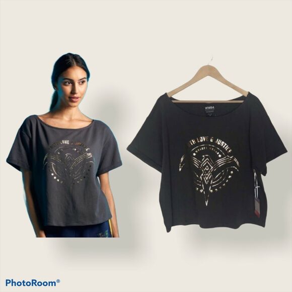 Her Universe NWT Wonder Woman WW84 Junior Large Gray Thick Lounge Crop Top Shirt - Picture 1 of 10